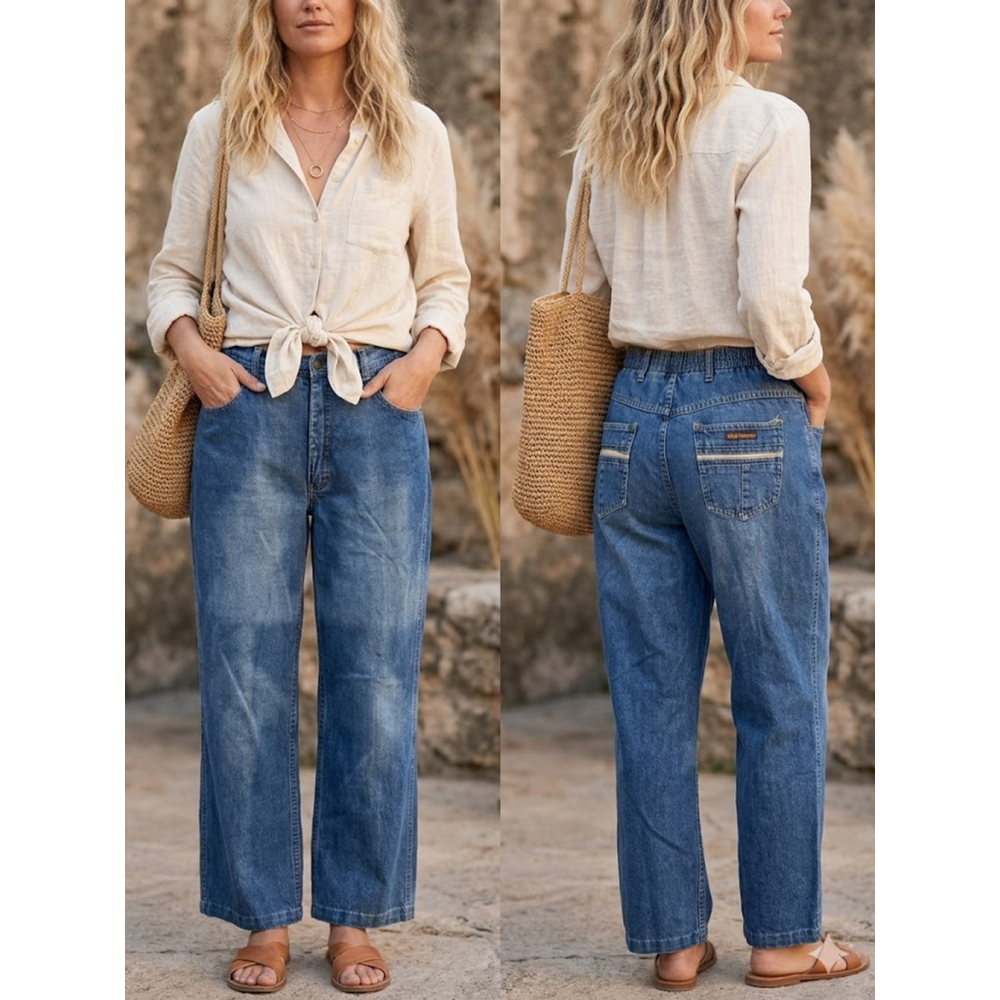 Vtg 80s Lucky Britches High Waist Jeans Elastic Back Denim Wide Leg Hong Kong 36